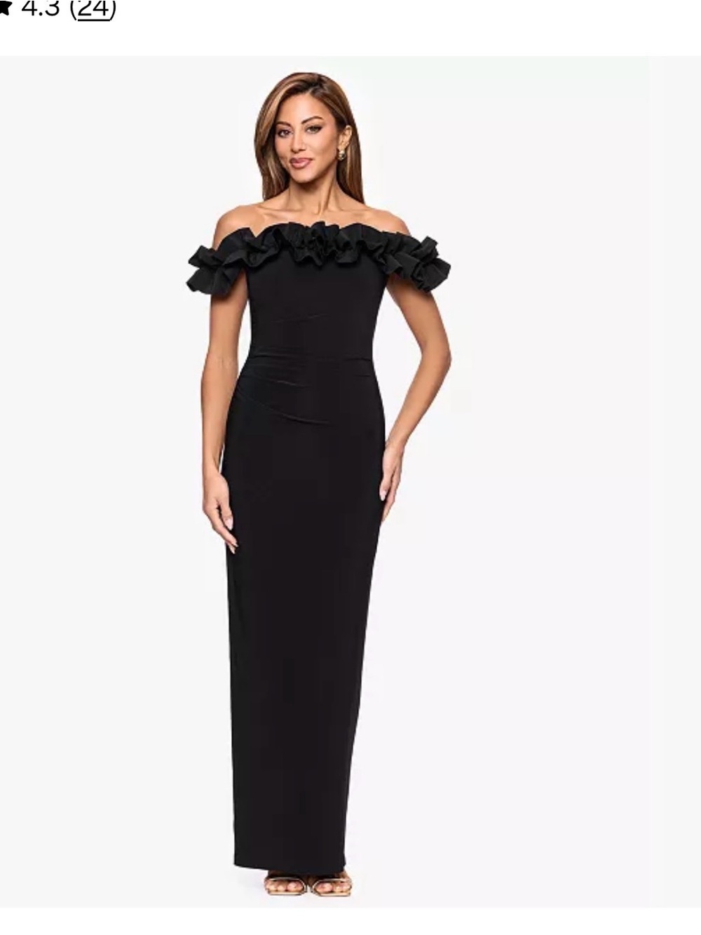 Xscape Black Off-Shoulder Ruffle Gown